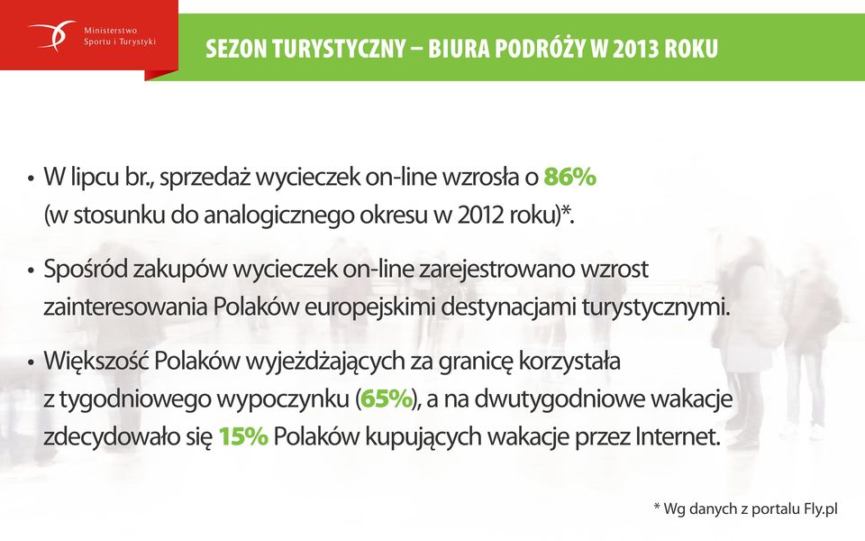 Spośród zakupów wycieczek on-line zarejestrowano wzrost zainteresowania Polaków europejskimi destynacjami