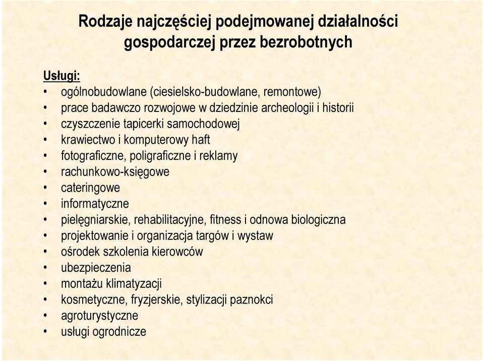 i reklamy rachunkowo-księgowe cateringowe informatyczne pielęgniarskie, rehabilitacyjne, fitness i odnowa biologiczna projektowanie i organizacja