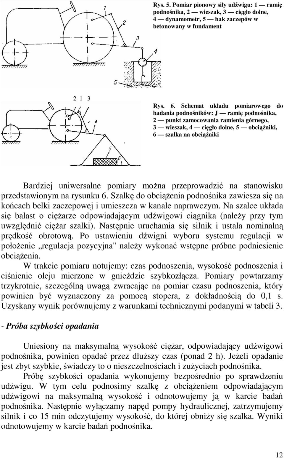 przeprowadzi na stanowisku przedstawionym na rysunku 6. Szalk do obcienia podnonika zawiesza si na kocach belki zaczepowej i umieszcza w kanale naprawczym.