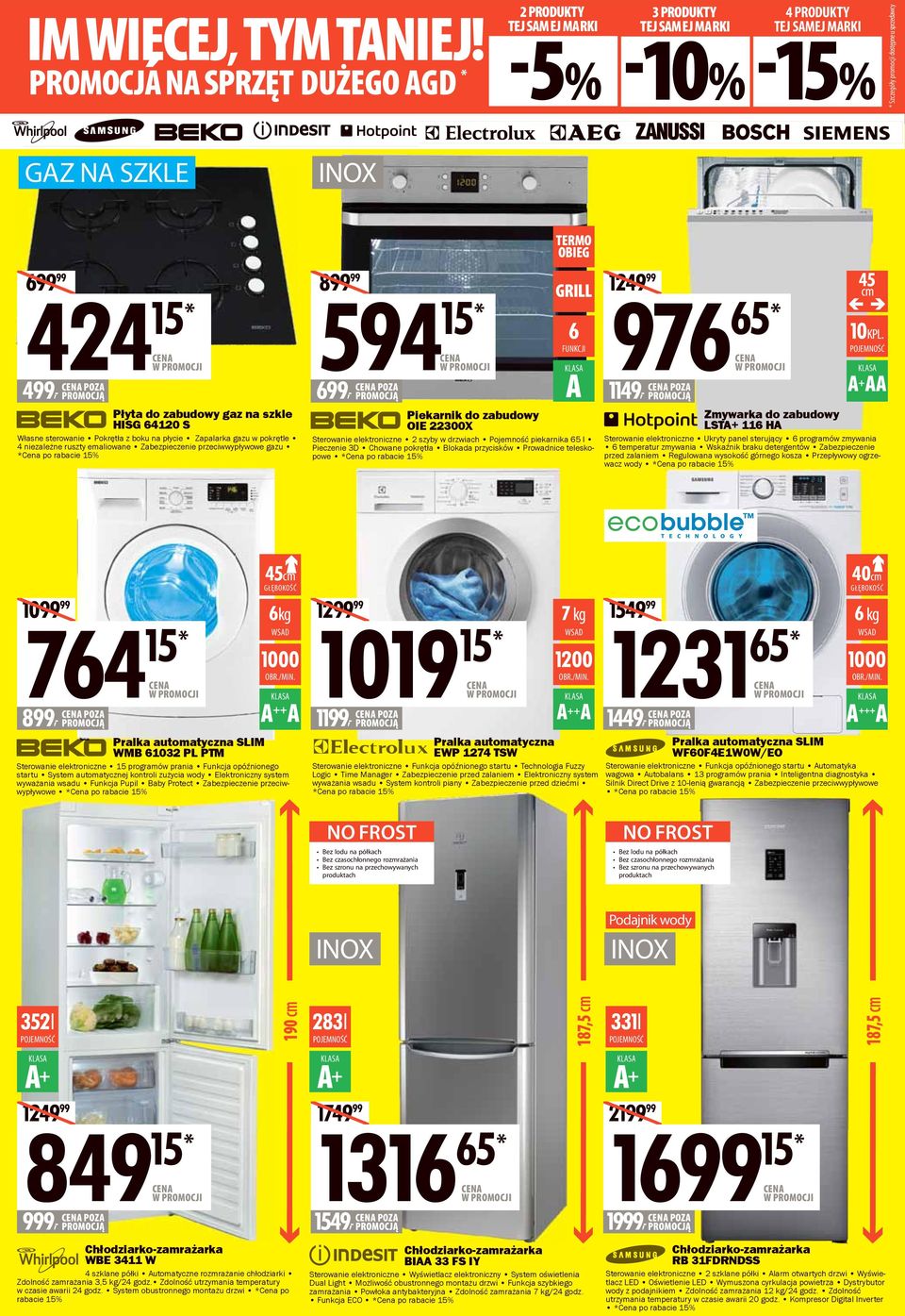 u sprzed GAZ NA SZKLE INOX 699 99 424 15* POZA 499, 594 Płyta do zabudowy gaz na szkle HISG 64120 S Własne sterowanie Pokrętła z boku na płycie Zapalarka gazu w pokrętle 4 niezależne ruszty