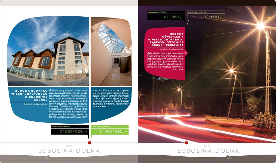 zł B u d o wa b u d y n k u w i e l o f u n k c yj n e g o w Ł o s o s i n i e Dolnej Beneficjent: Gmina Łososina Dolna Nowoczesny łososiński obiekt został wybudowany w kształcie litery C i składa