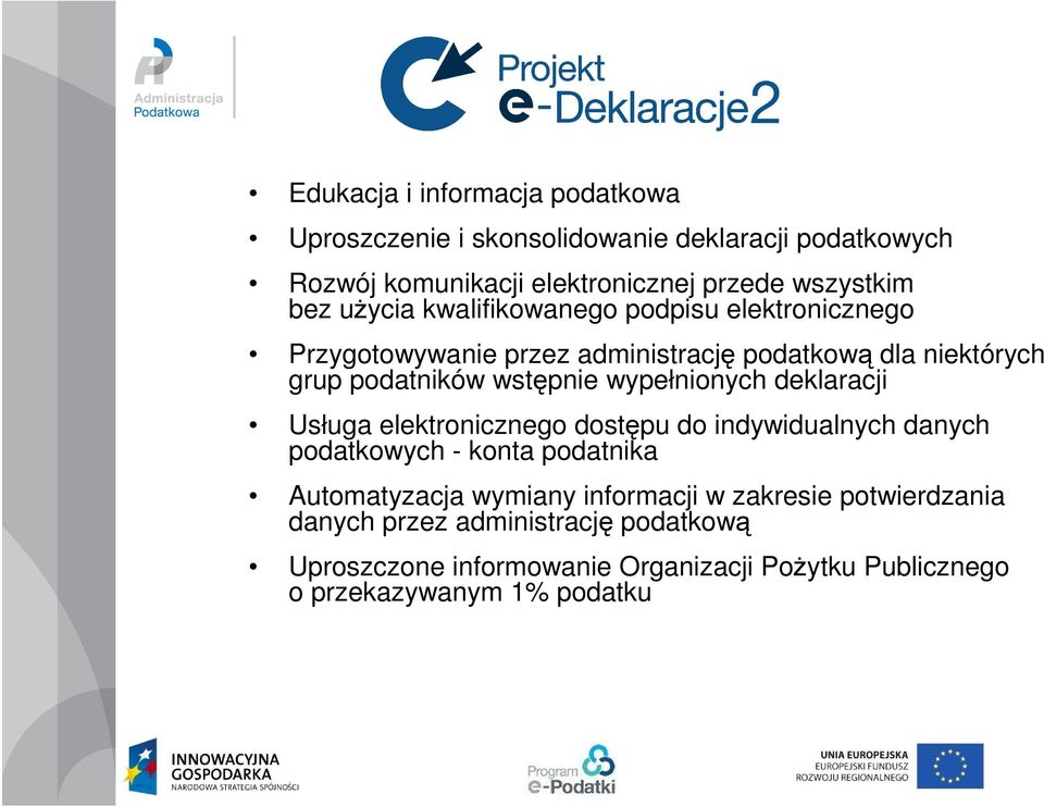 wypełnionych deklaracji Usługa elektronicznego dostępu do indywidualnych danych podatkowych - konta podatnika Automatyzacja wymiany