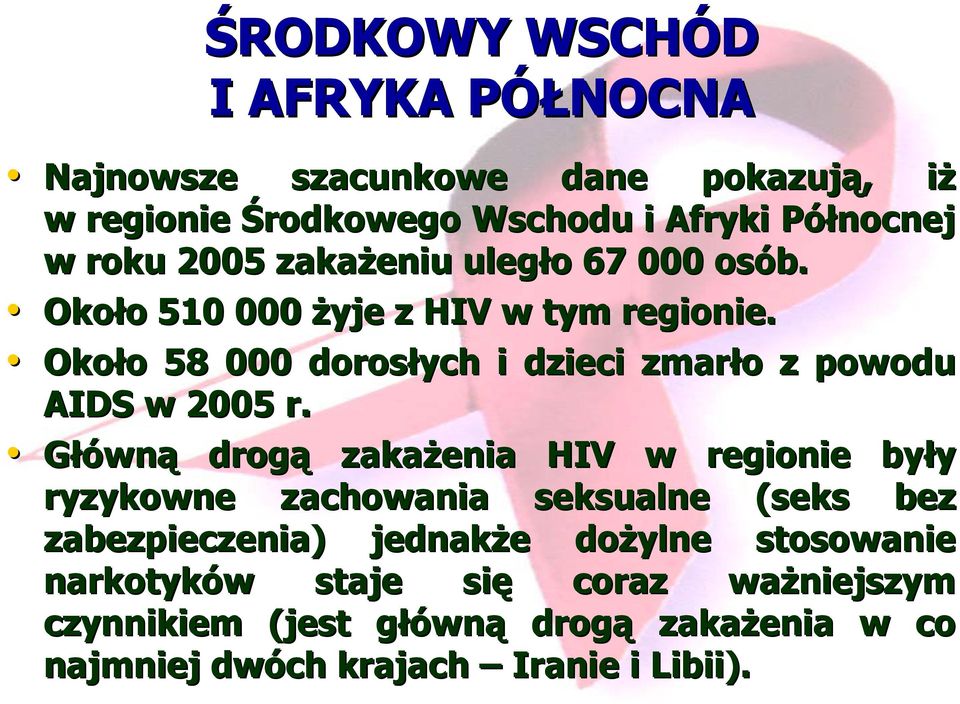 Około o 58 000 dorosłych i dzieci zmarło o z powodu AIDS w 2005 r.