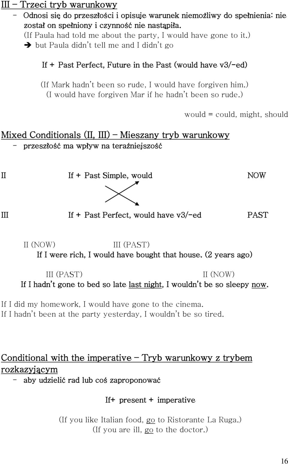 ) but Paula didn t tell me and I didn t go If + Past Perfect, Future in the Past (would have v3/-ed) (If Mark hadn t been so rude, I would have forgiven him.