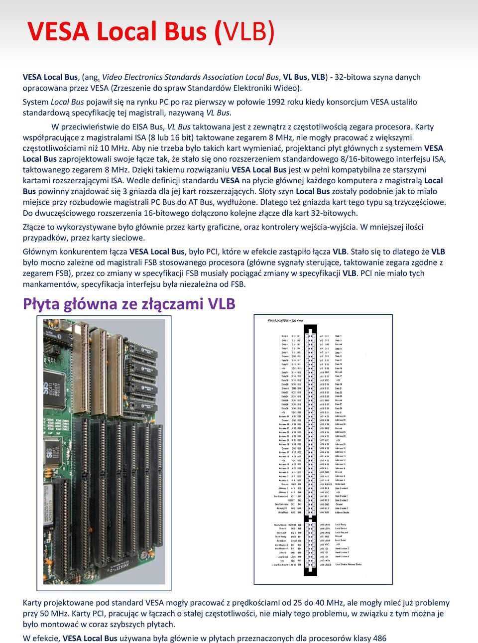 System Local Bus pojawił się na rynku PC po raz pierwszy w połowie 1992 roku kiedy konsorcjum VESA ustaliło standardową specyfikację tej magistrali, nazywaną VL Bus.