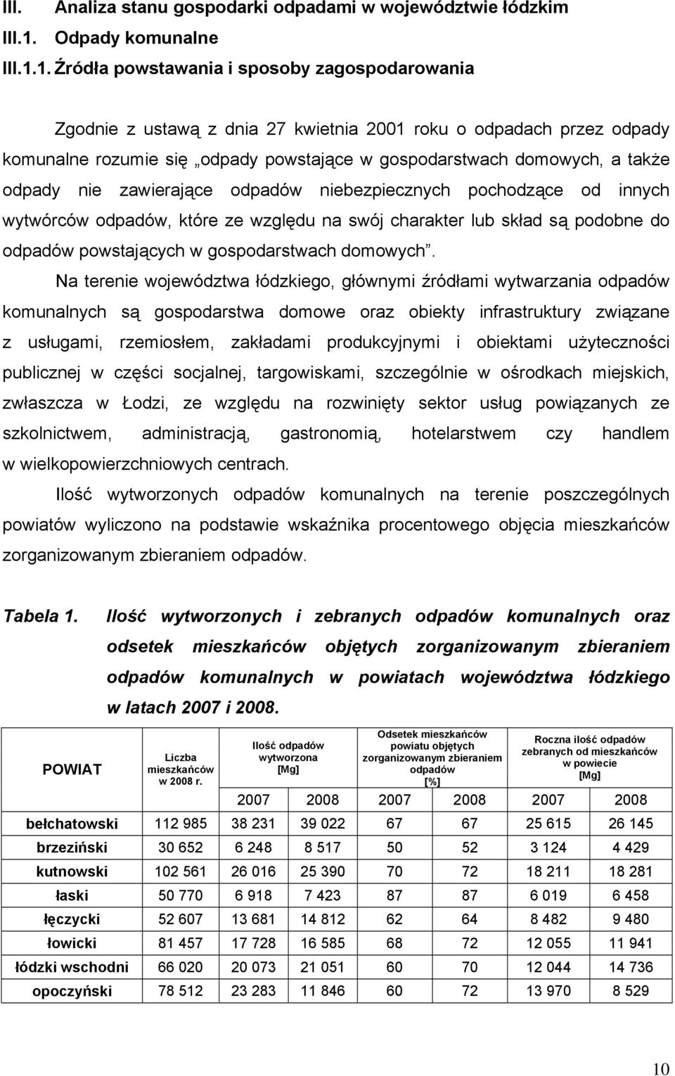 1. Źródła powstawania i sposoby zagospodarowania Zgodnie z ustawą z dnia 27 kwietnia 2001 roku o odpadach przez odpady komunalne rozumie się odpady powstające w gospodarstwach domowych, a także