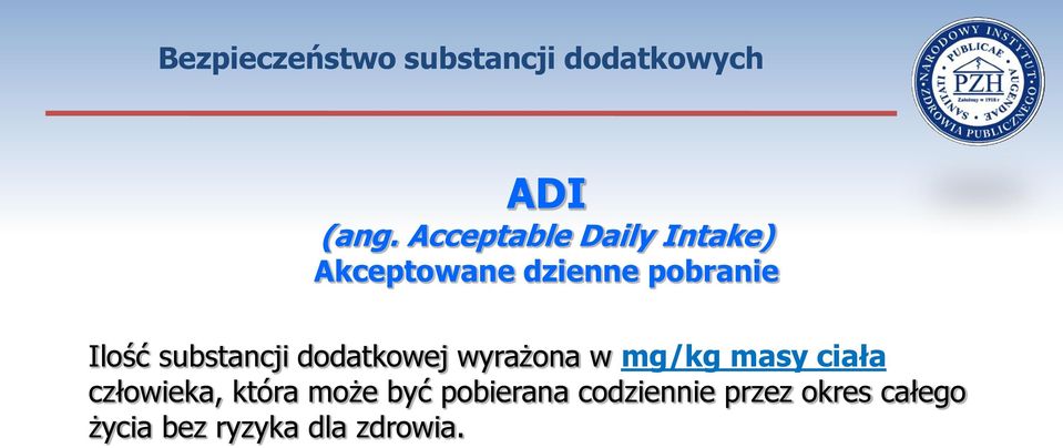 substancji dodatkowej wyrażona w mg/kg masy ciała człowieka,