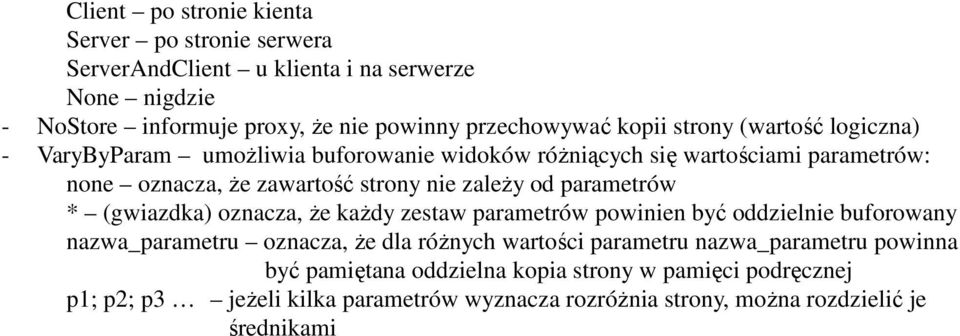 parametrów * (gwiazdka) oznacza, Ŝe kaŝdy zestaw parametrów powinien być oddzielnie buforowany nazwa_parametru oznacza, Ŝe dla róŝnych wartości parametru