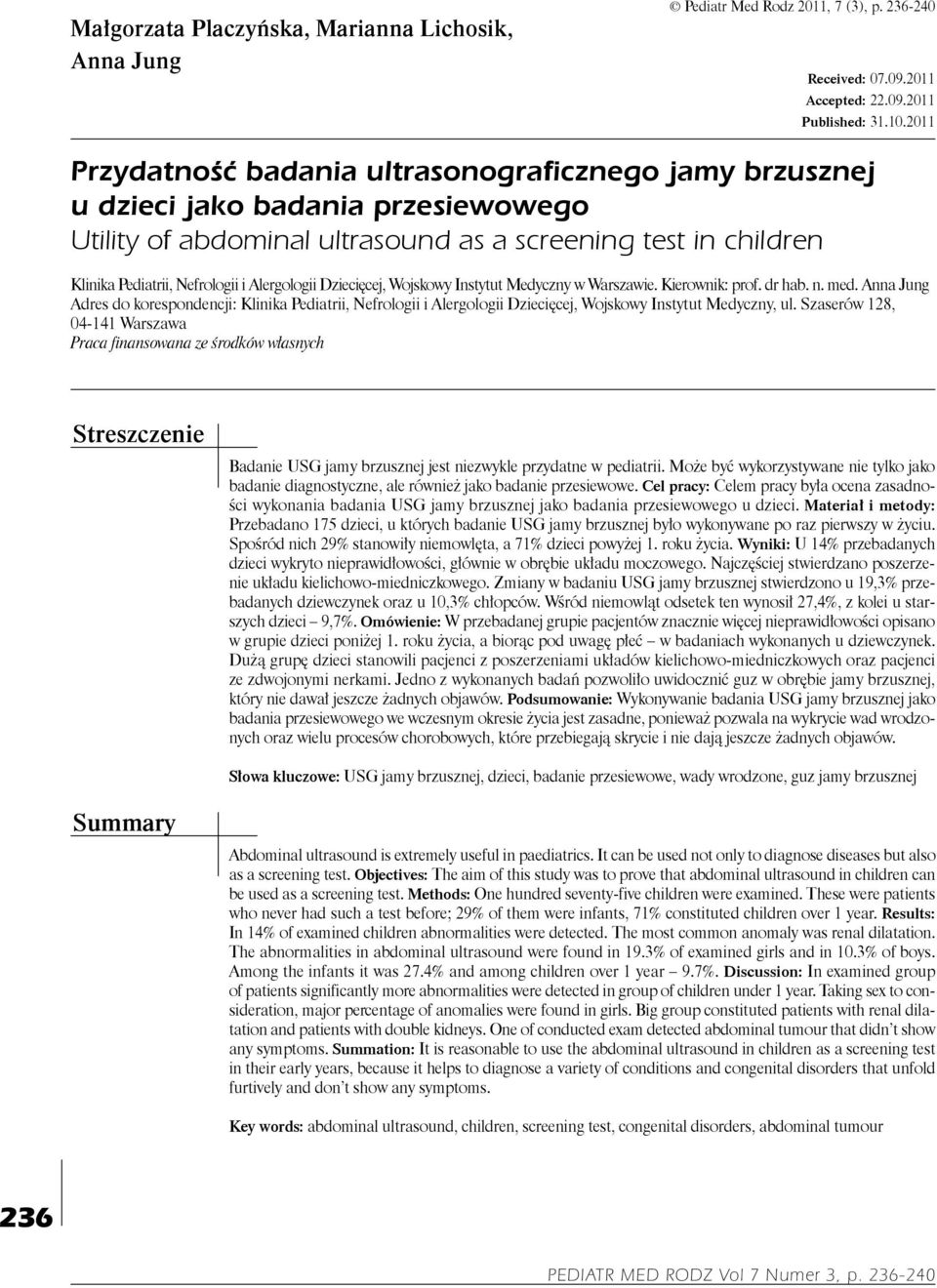 Alergologii Dziecięcej, Wojskowy Instytut Medyczny w Warszawie. Kierownik: prof. dr hab. n. med.