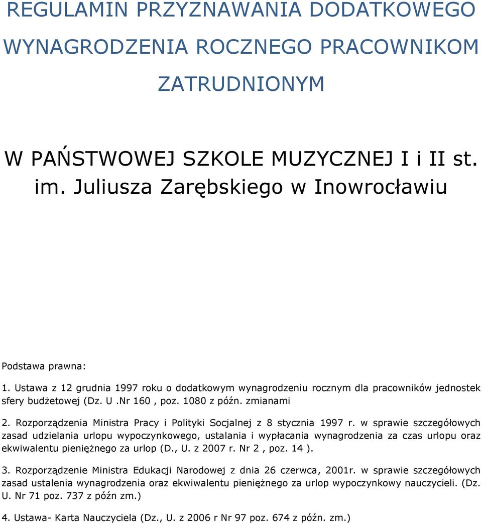 Rozporządzenia Ministra Pracy i Polityki Socjalnej z 8 stycznia 1997 r.