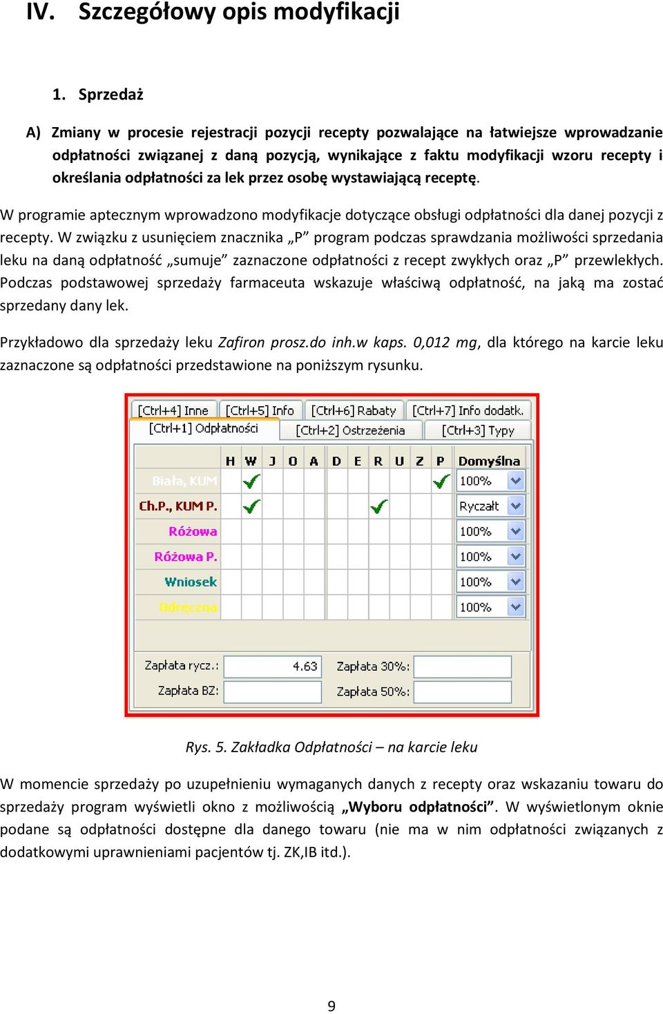 odpłatności za lek przez osobę wystawiającą receptę. W programie aptecznym wprowadzono modyfikacje dotyczące obsługi odpłatności dla danej pozycji z recepty.