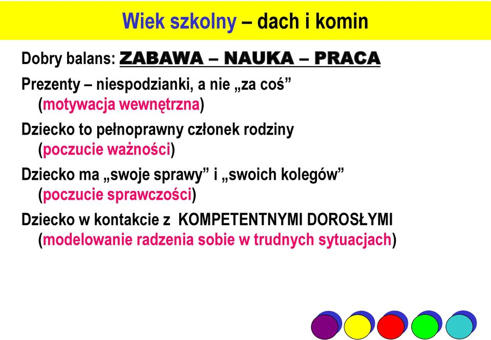 ważności) Dziecko ma swoje sprawy i swoich kolegów (poczucie sprawczości) Dziecko w