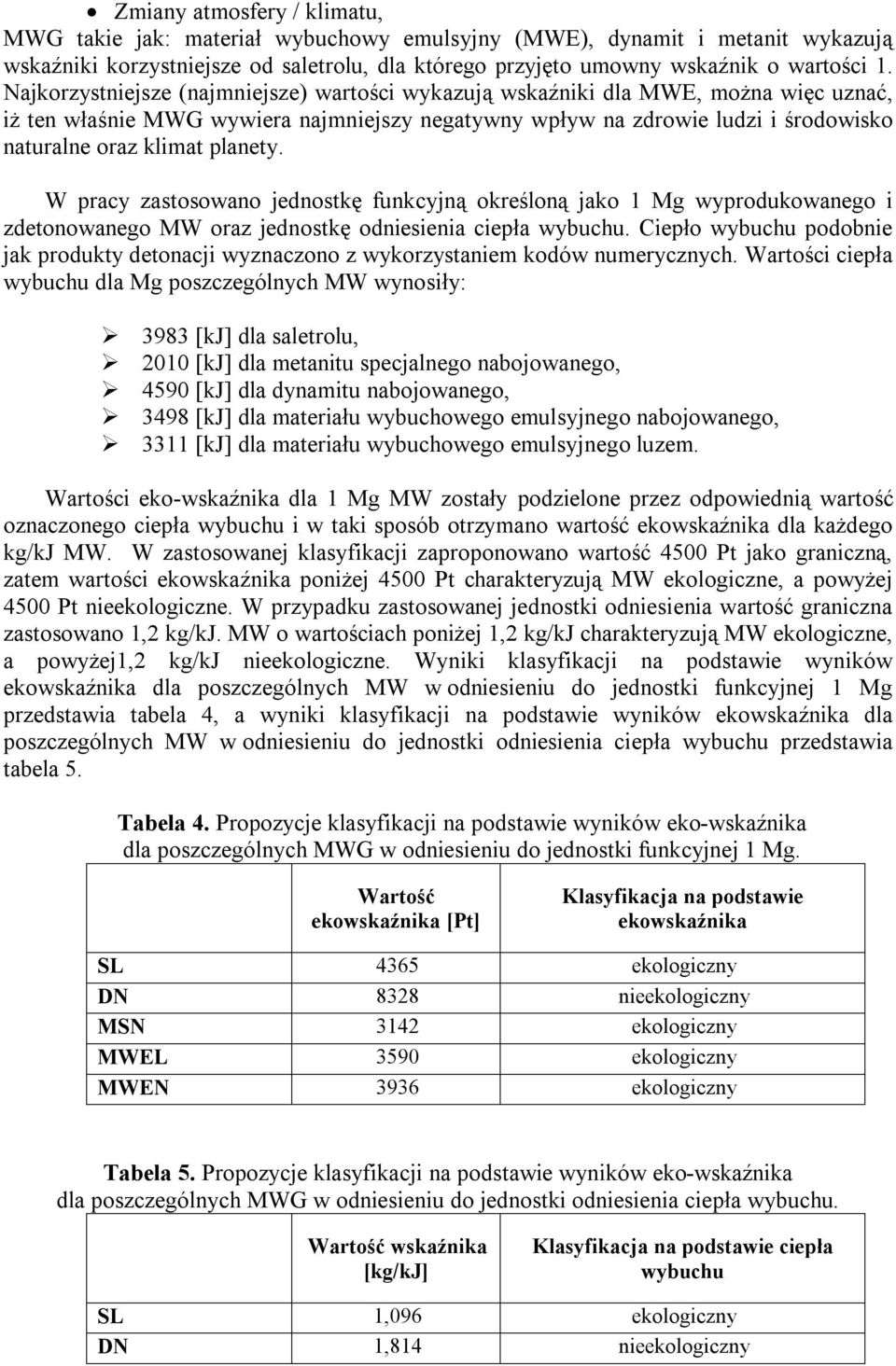planety. W pracy zastosowano jednostkę funkcyjną określoną jako 1 Mg wyprodukowanego i zdetonowanego MW oraz jednostkę odniesienia ciepła wybuchu.