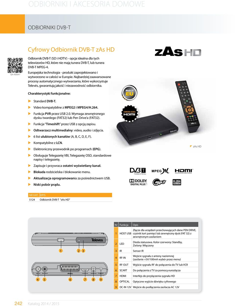 Najbardziej zaawansowane procesy automatycznego wytwarzania, które wykorzystuje Televés, gwarantują jakość i niezawodność odbiornika. Charakterystyki funkcjonalne: u Standard DVB-T.
