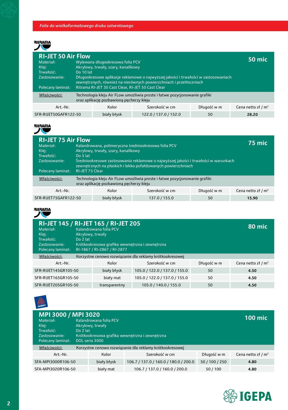 kleju Air FLow umożliwia proste i łatwe pozycjonowanie grafiki oraz aplikację pozbawioną pęcherzy kleju SFR-RIJET50GAFR122-50 biały błysk 122.0 / 137.0 / 152.0 50 28.