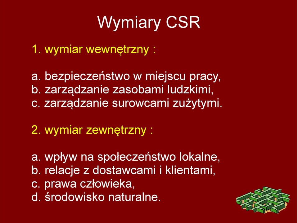 zarządzanie surowcami zużytymi. 2. wymiar zewnętrzny : a.