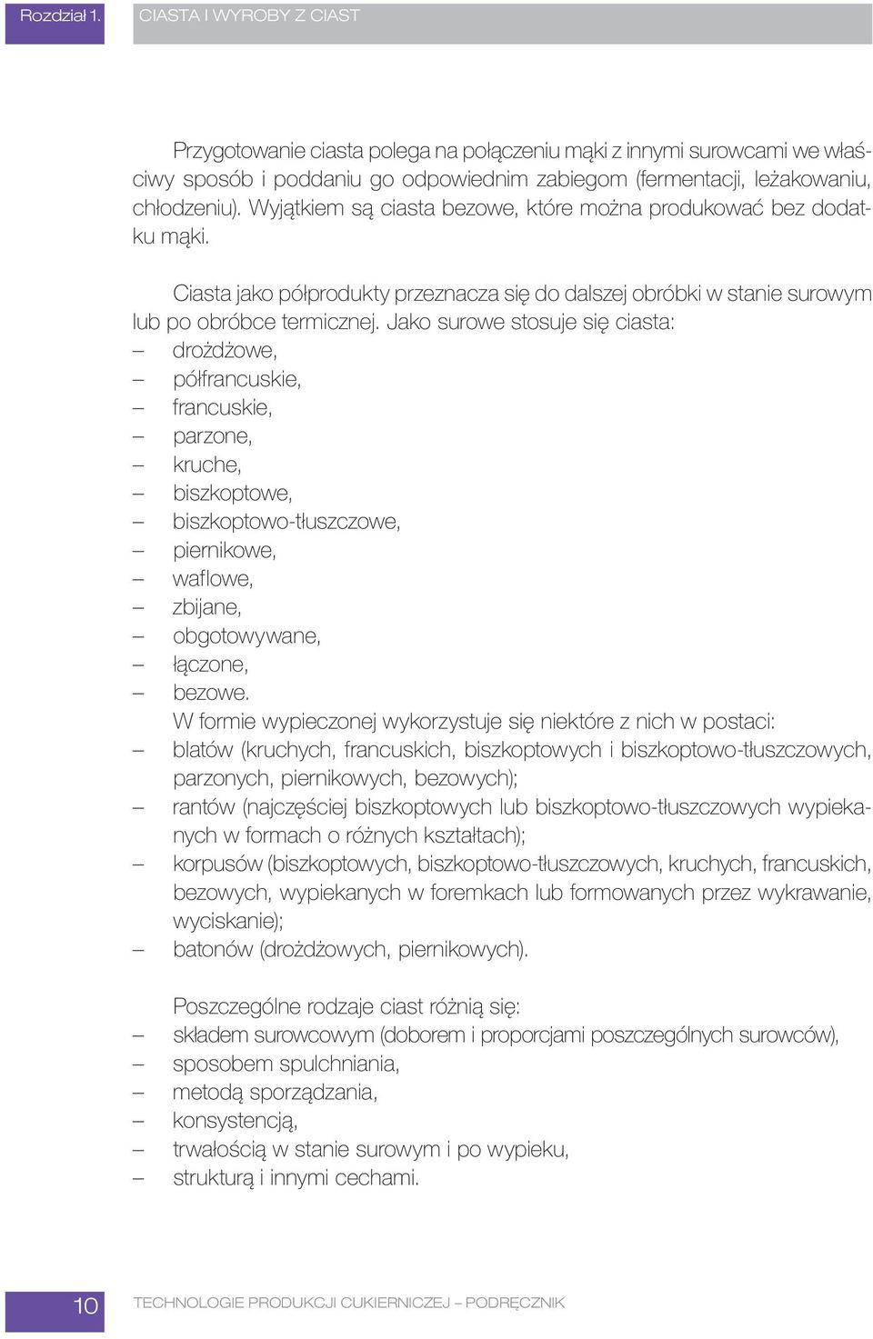 Jako surowe stosuje się ciasta: drożdżowe, półfrancuskie, francuskie, parzone, kruche, biszkoptowe, biszkoptowo-tłuszczowe, piernikowe, waf lowe, zbijane, obgotowywane, łączone, bezowe.