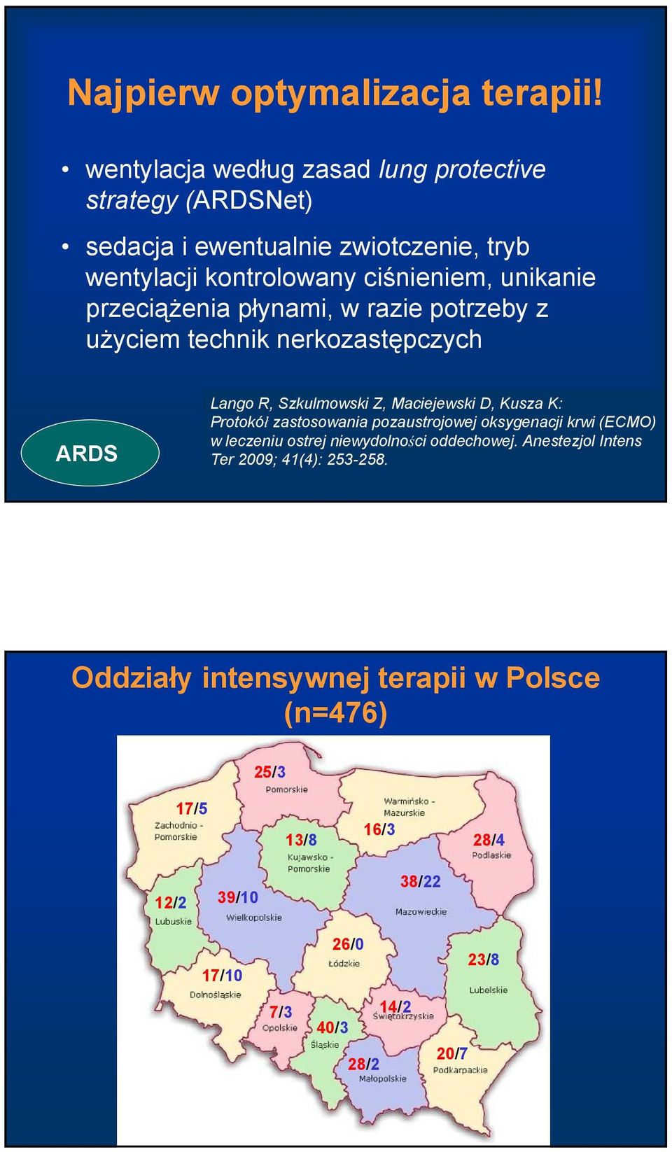 przeciążenia płynami, w razie potrzeby z użyciem technik nerkozastępczych ARDS Lango R, Szkulmowski Z, Maciejewski D, Kusza K: Protokół