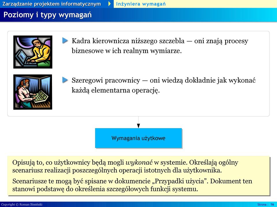 Wymagania użytkowe Opisują to, co użytkownicy będą mogli wykonać w systemie.