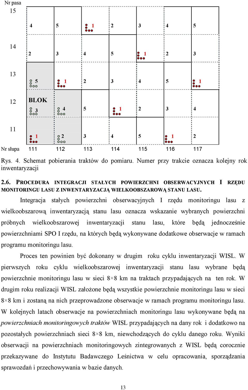 Integracja stałych powierzchni obserwacyjnych I rzędu monitoringu lasu z wielkoobszarową inwentaryzacją stanu lasu oznacza wskazanie wybranych powierzchni próbnych wielkoobszarowej inwentaryzacji