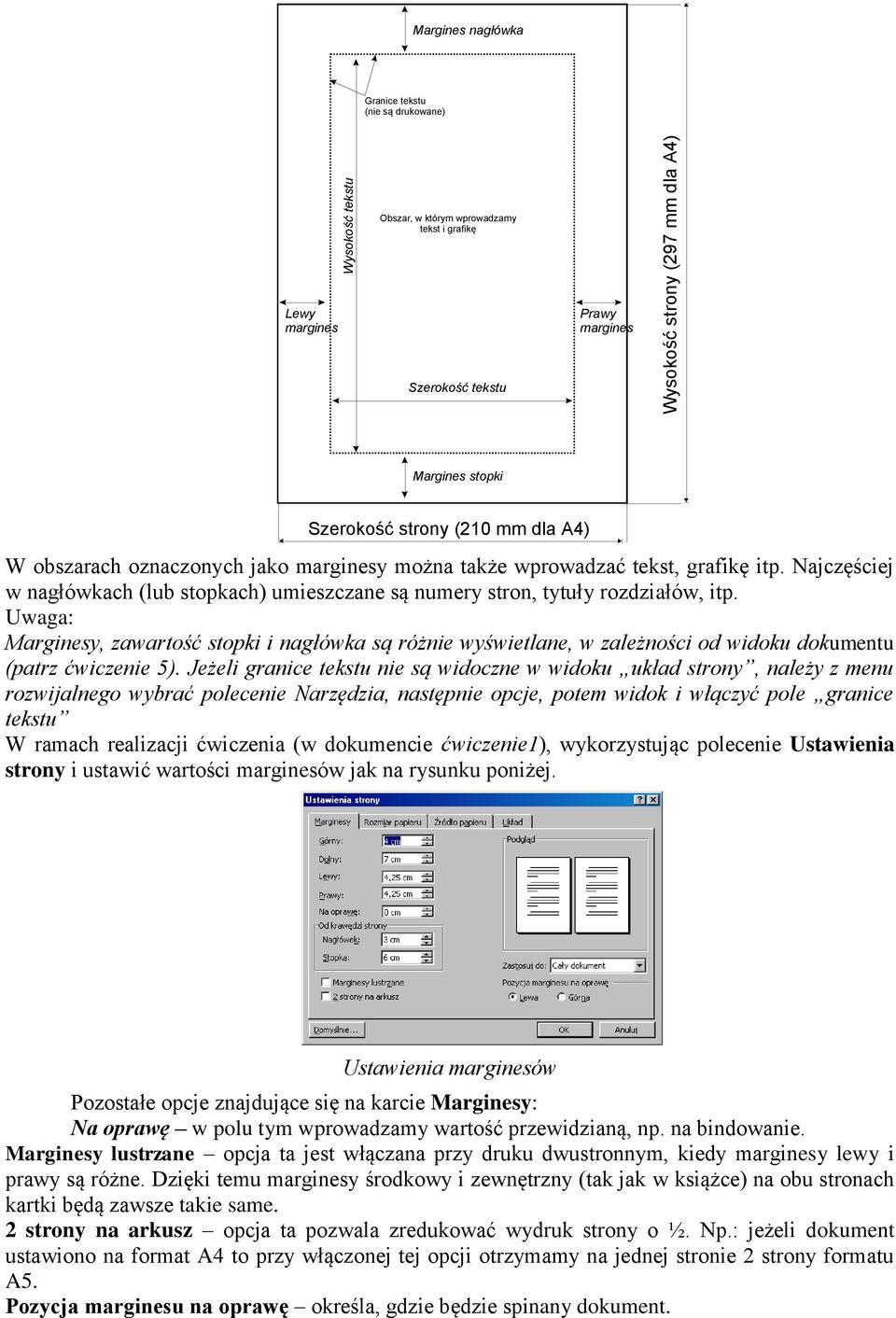 Najczęściej w nagłówkach (lub stopkach) umieszczane są numery stron, tytuły rozdziałów, itp.