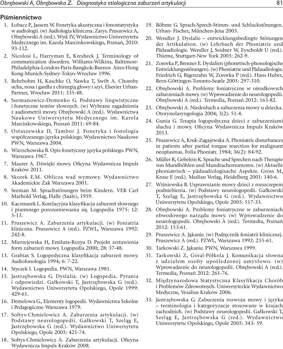 Terminology of communication disorders. Williams-Wilkins, Baltimore- Philadelphia-London-Paris-Bangkok-Buenos Aires-Hong Kong-Munich-Sydney-Tokyo-Wrocław 1996. 3.
