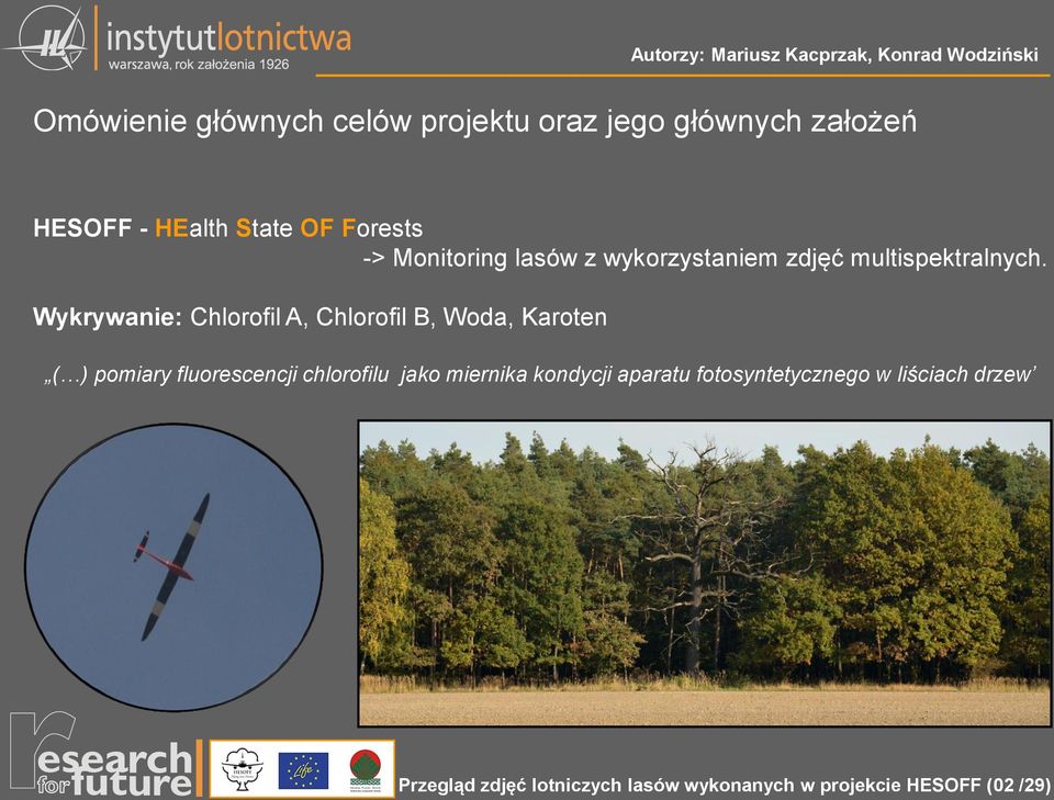 Wykrywanie: Chlorofil A, Chlorofil B, Woda, Karoten ( ) pomiary fluorescencji chlorofilu jako