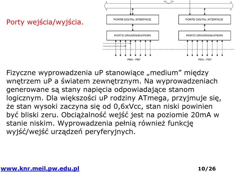 Dla większości up rodziny ATmega, przyjmuje się, że stan wysoki zaczyna się od 0,6xVcc, stan niski powinien być bliski