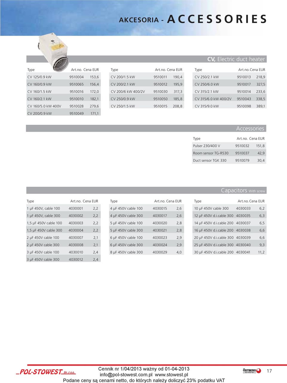 0 kw 400/2V 9510043 338,5 CV 160/5.0 kw 400V 9510028 279,6 CV 250/1.5 kw 9510015 208,8 CV 315/9.0 kw 9510098 389,1 CV 200/0.9 kw 9510049 171,1 Accessories Type Art.no.