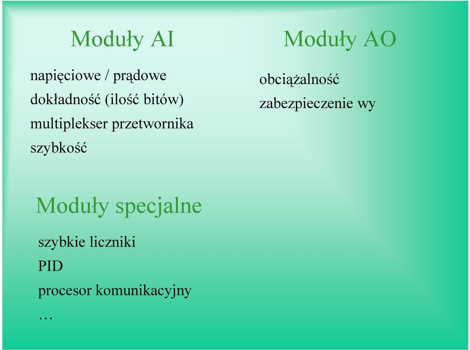 szybkość Moduły AO obciąŝalność zabezpieczenie