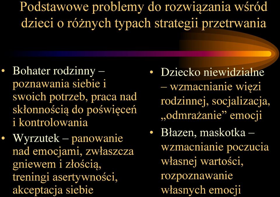 zwłaszcza gniewem i złością, treningi asertywności, akceptacja siebie Dziecko niewidzialne wzmacnianie więzi