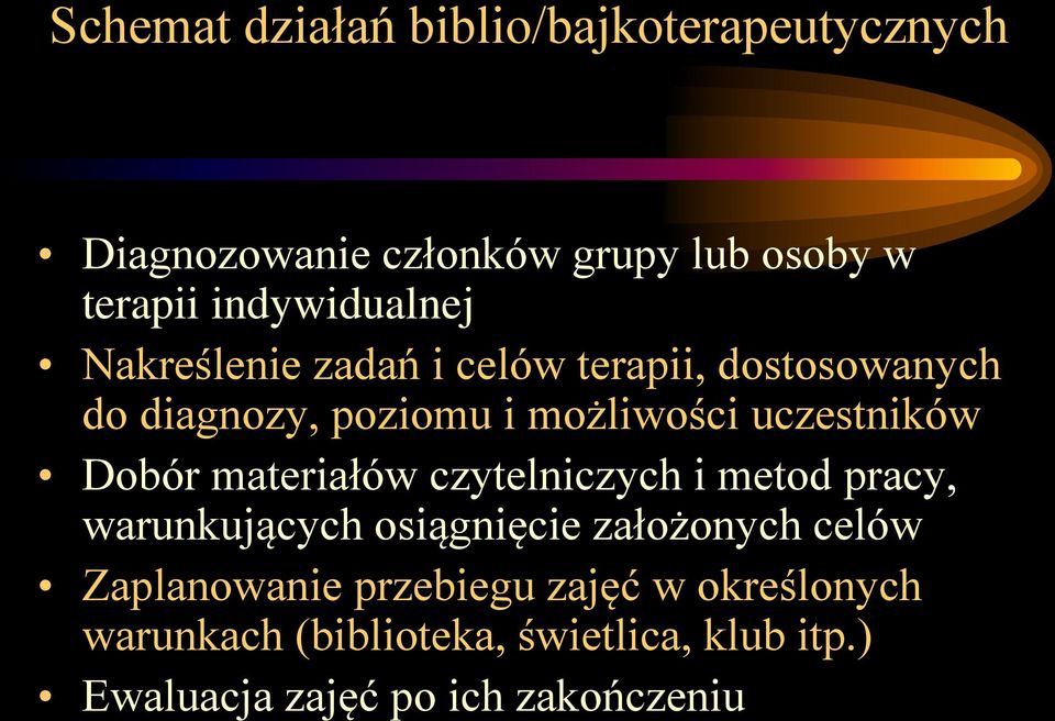 uczestników Dobór materiałów czytelniczych i metod pracy, warunkujących osiągnięcie założonych celów