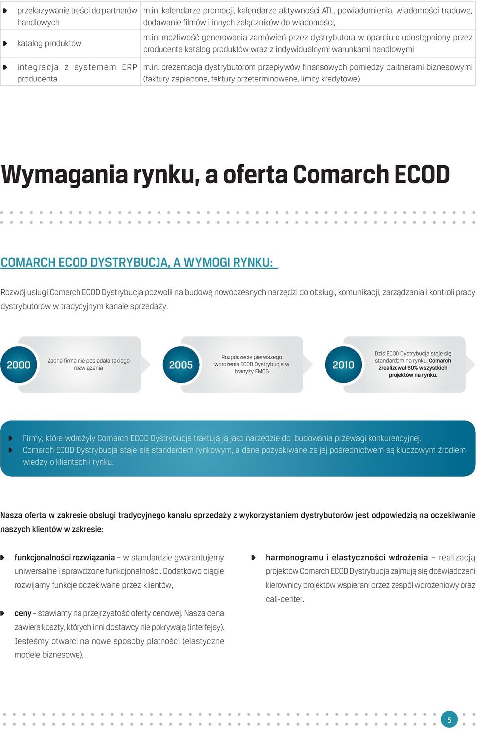 in. prezentacja dystrybutorom przepływów finansowych pomiędzy partnerami biznesowymi (faktury zapłacone, faktury przeterminowane, limity kredytowe) Wymagania rynku, a oferta Comarch ECOD COMARCH ECOD