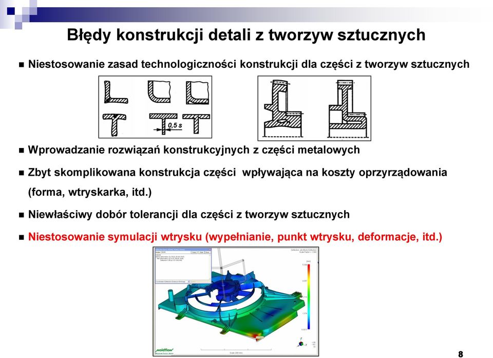 konstrukcja części wpływająca na koszty oprzyrządowania (forma, wtryskarka, itd.