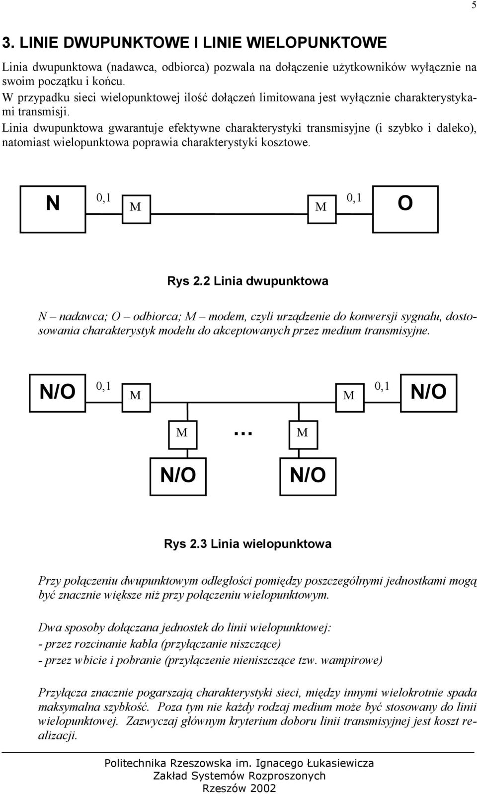 Linia dwupunktowa gwarantuje efektywne charakterystyki transmisyjne (i szybko i daleko), natomiast wielopunktowa poprawia charakterystyki kosztowe. N 0,1 0,1 O Rys 2.