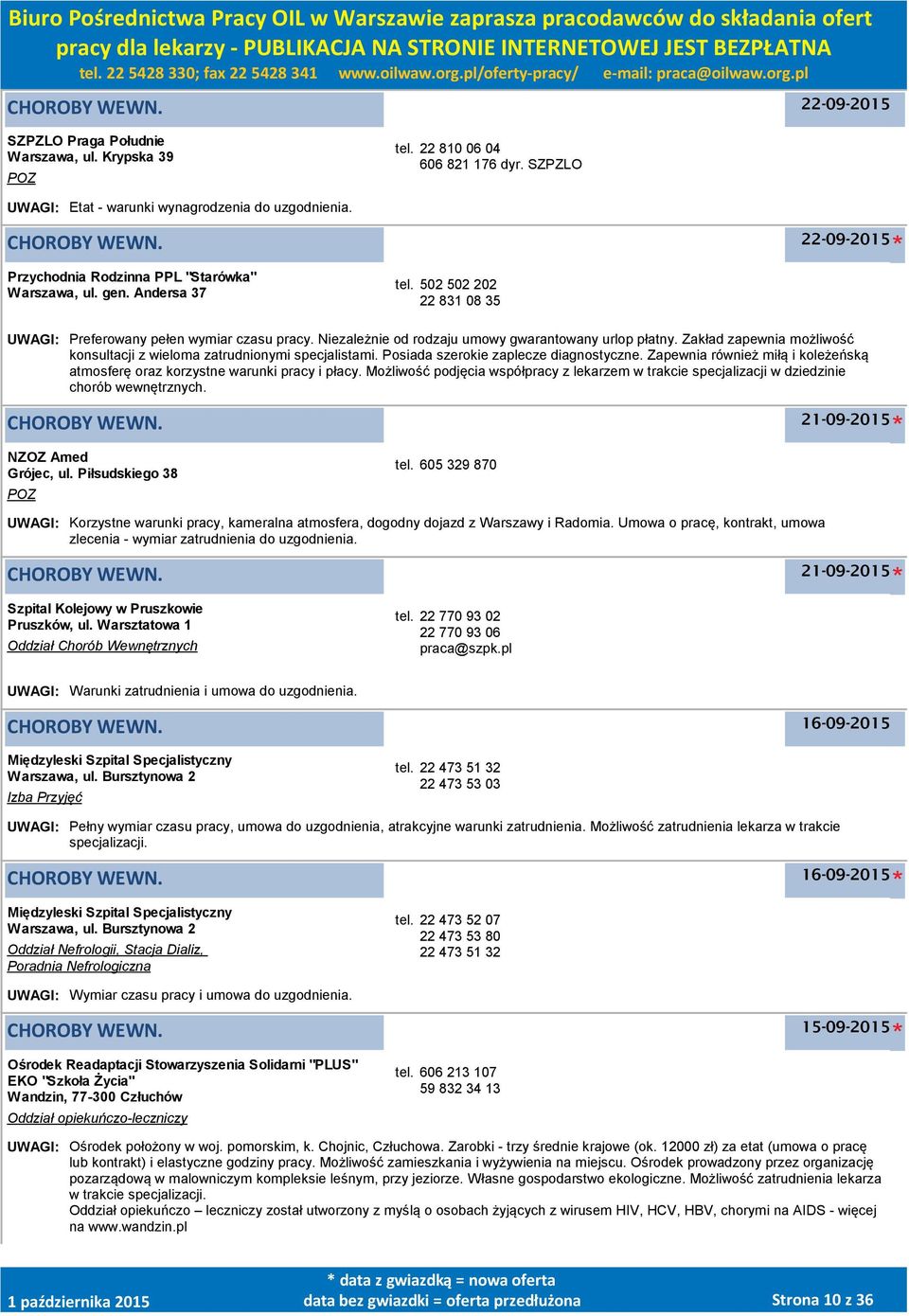 Niezależnie od rodzaju umowy gwarantowany urlop płatny. Zakład zapewnia możliwość konsultacji z wieloma zatrudnionymi specjalistami. Posiada szerokie zaplecze diagnostyczne.