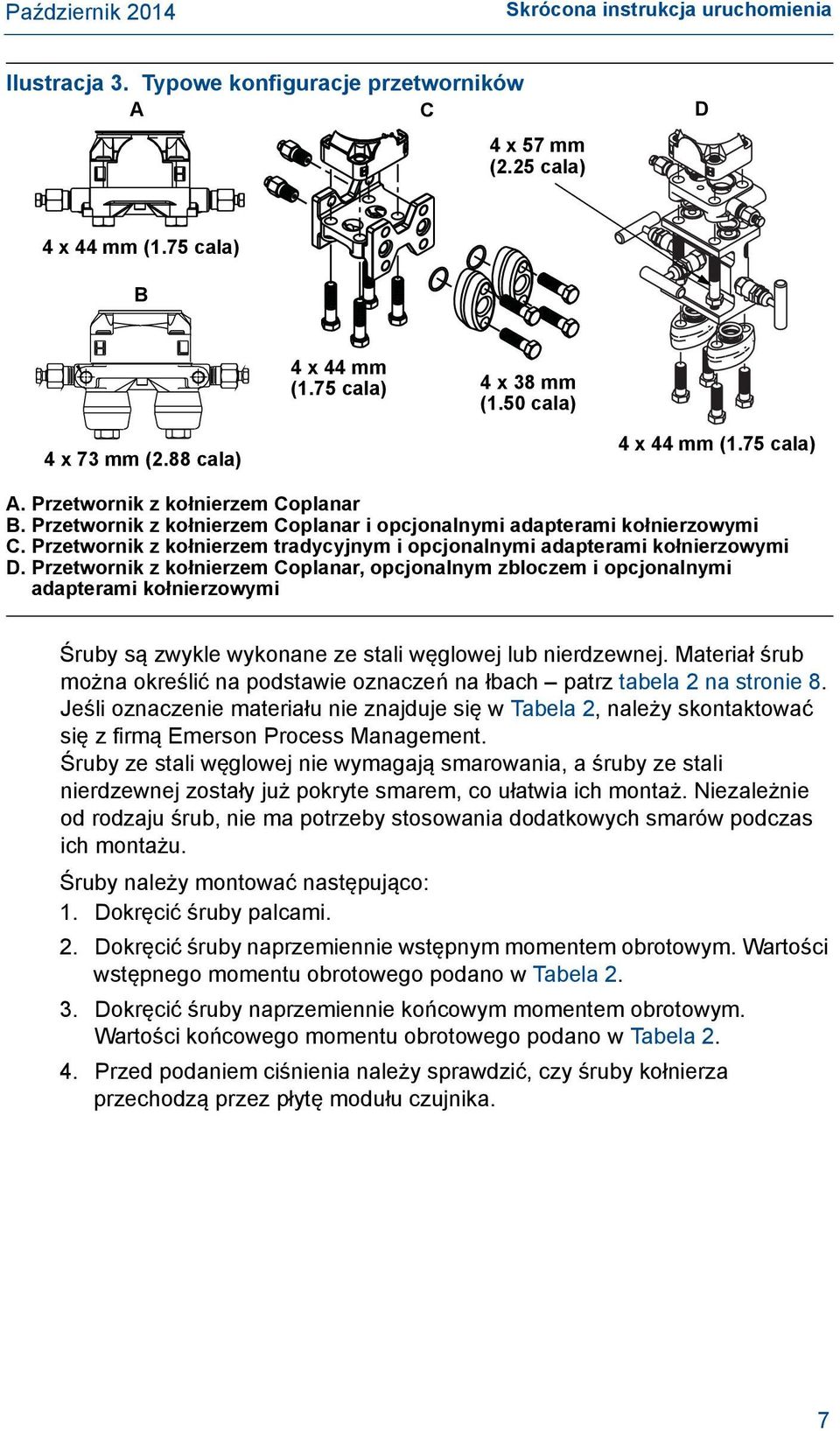Przetwornik z kołnierzem tradycyjnym i opcjonalnymi adapterami kołnierzowymi D.