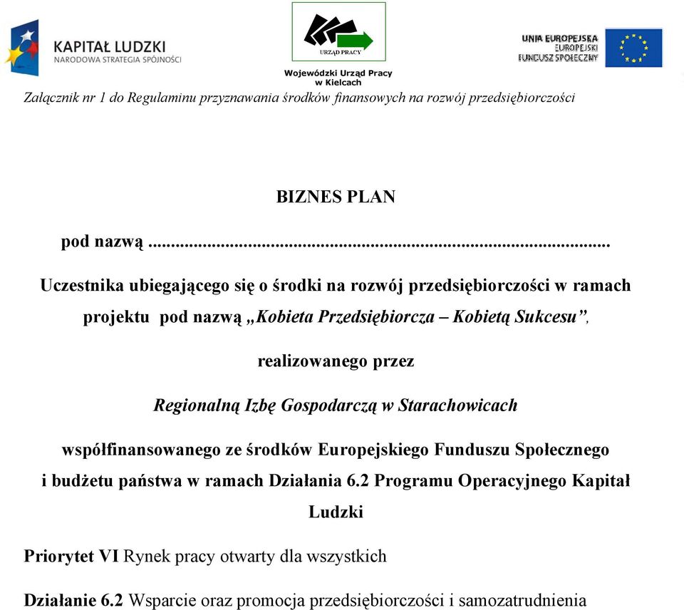 przez Regionalną Izbę Gospodarczą w Starachowicach współfinansowanego ze środków Europejskiego Funduszu Społecznego i budżetu państwa w ramach Działania