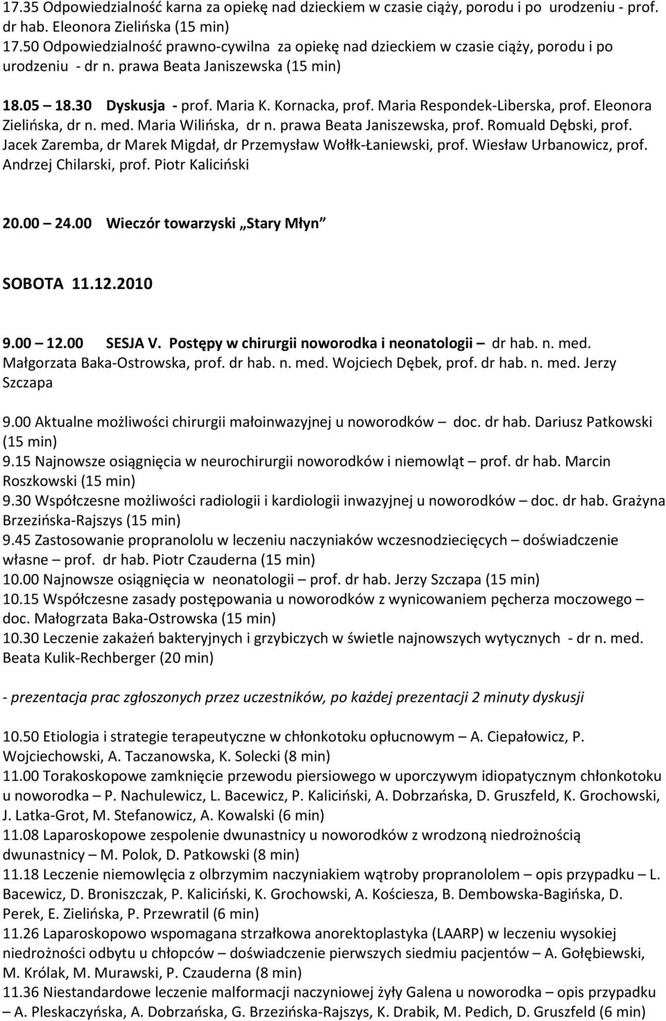 Maria Respondek-Liberska, prof. Eleonora Zielińska, dr n. med. Maria Wilińska, dr n. prawa Beata Janiszewska, prof. Romuald Dębski, prof.