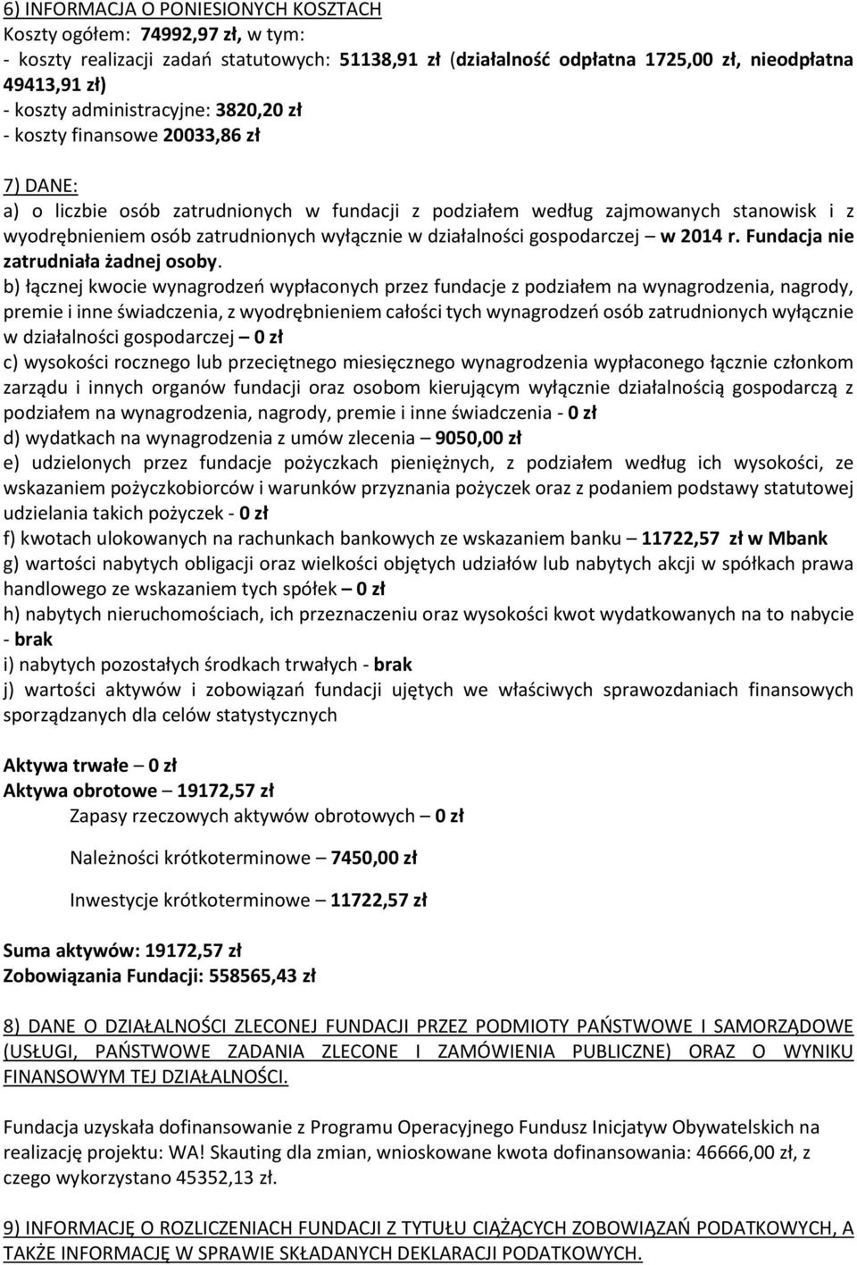 w działalności gospodarczej w 2014 r. Fundacja nie zatrudniała żadnej osoby.