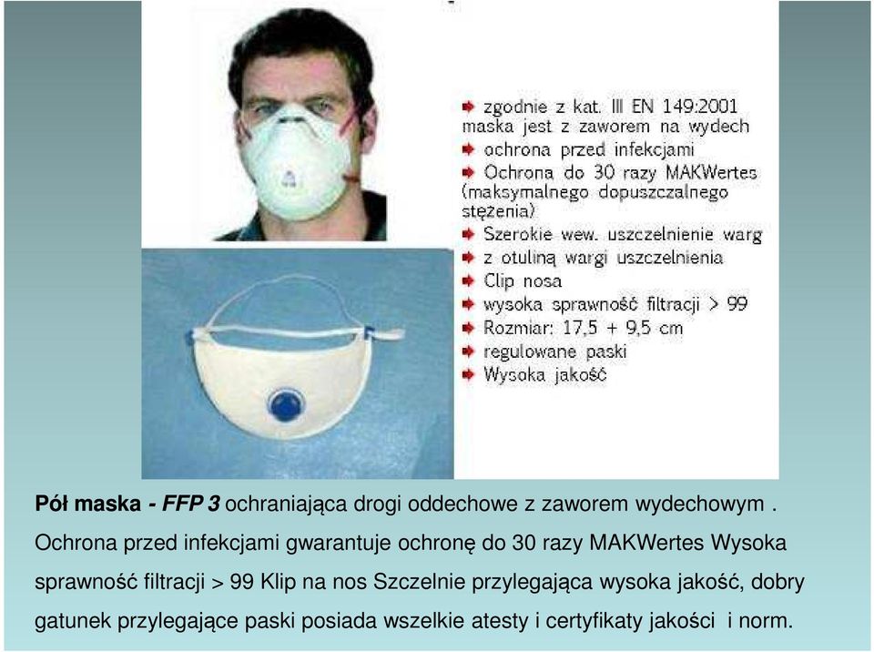 sprawność filtracji > 99 Klip na nos Szczelnie przylegająca wysoka jakość,