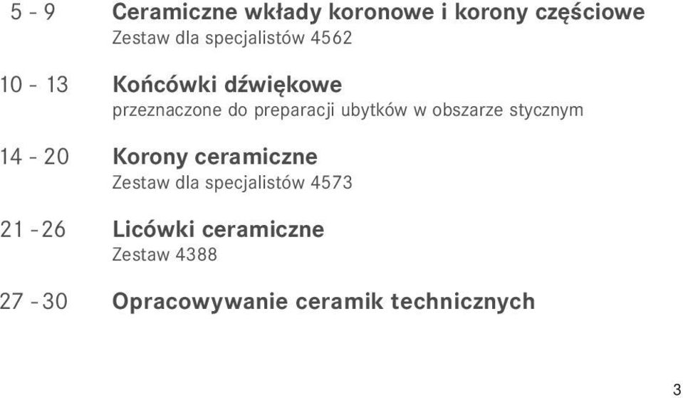 do preparacji ubytków w obszarze stycznym Korony ceramiczne Zestaw dla