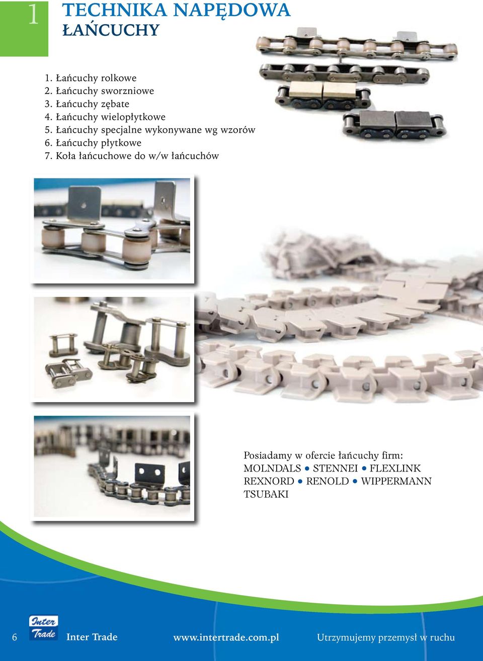 Koła łańcuchowe do w/w łańcuchów Posiadamy w ofercie łańcuchy firm: MOLNDALS STENNEI FLEXLINK
