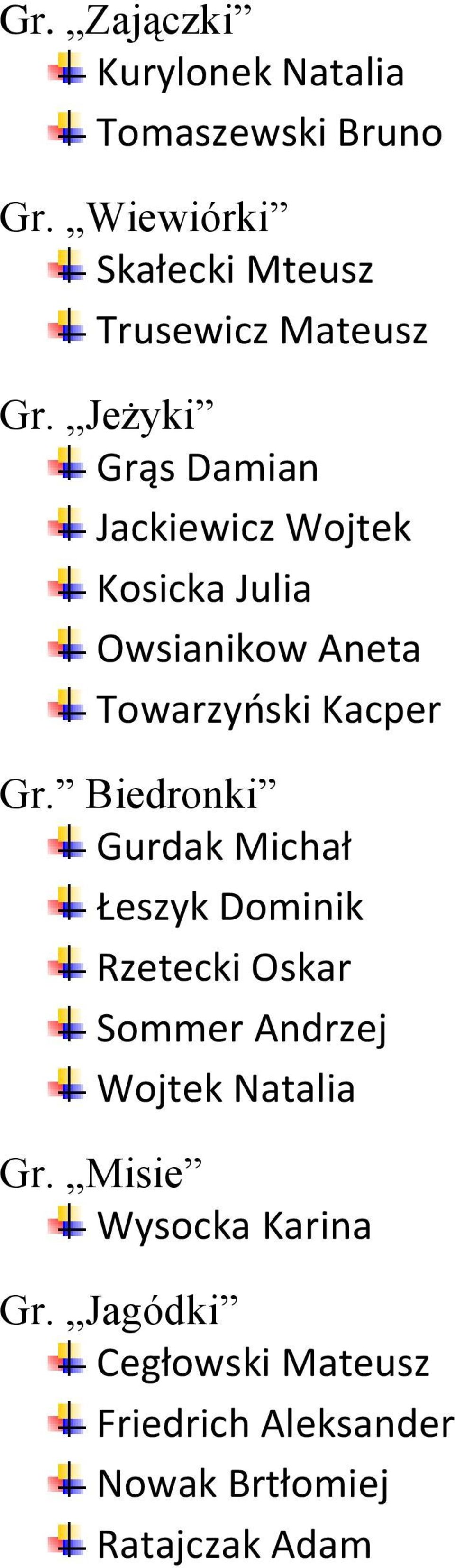 Jeżyki Grąs Damian Jackiewicz Wojtek Kosicka Julia Owsianikow Aneta Towarzyoski Kacper Gr.