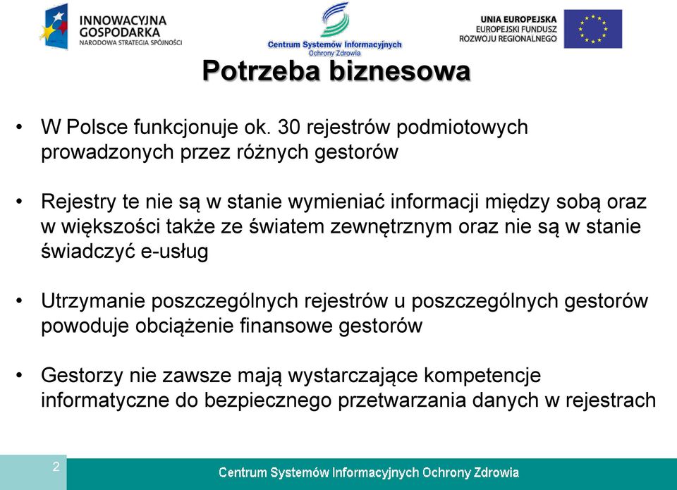 sobą oraz w większości także ze światem zewnętrznym oraz nie są w stanie świadczyć e-usług Utrzymanie poszczególnych