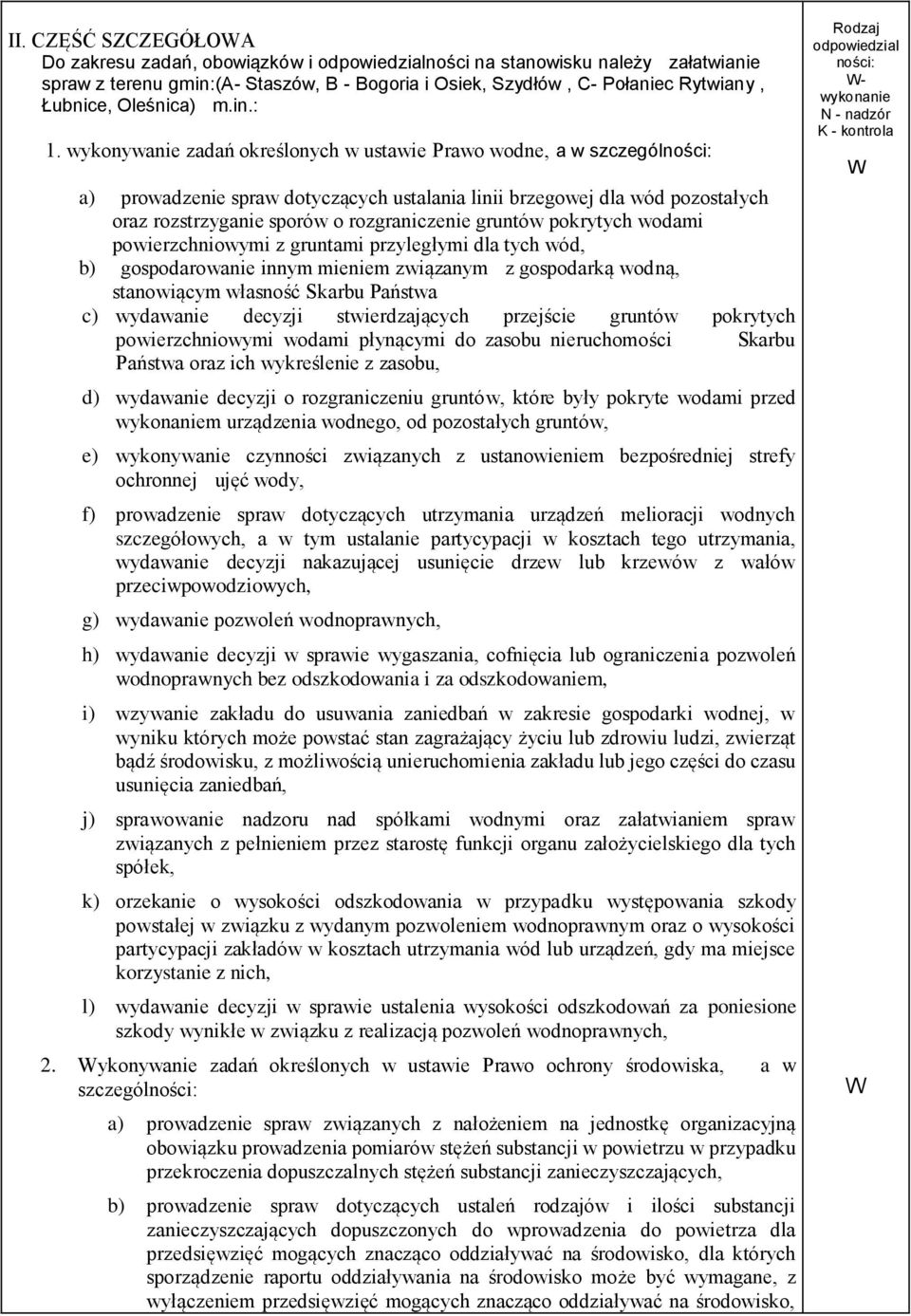 wykonywanie zadań określonych w ustawie Prawo wodne, a w szczególności: a) prowadzenie spraw dotyczących ustalania linii brzegowej dla wód pozostałych oraz rozstrzyganie sporów o rozgraniczenie