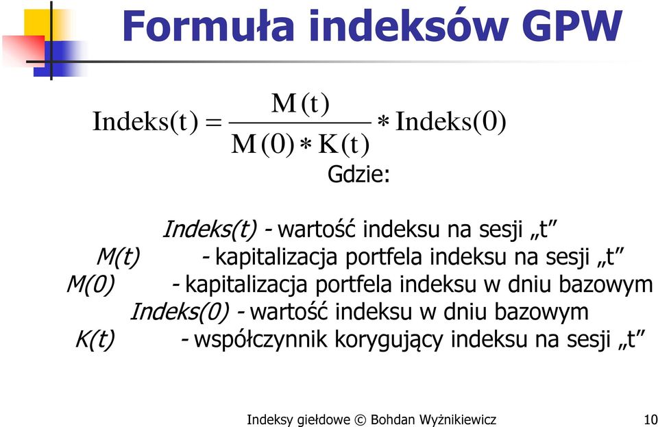 kapitalizacja portfela indeksu w dniu bazowym Indeks(0) - wartość indeksu w dniu