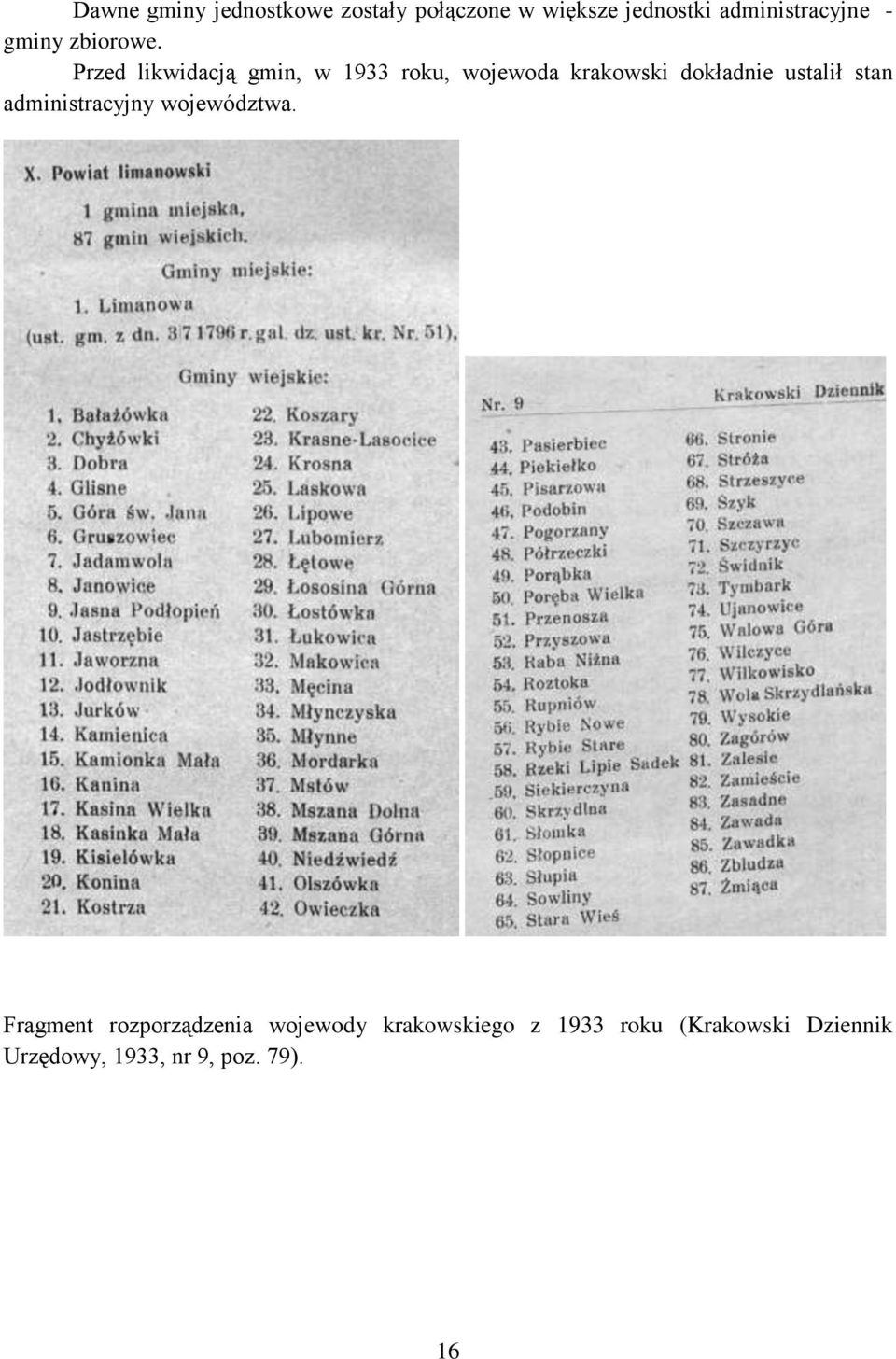 Przed likwidacją gmin, w 1933 roku, wojewoda krakowski dokładnie ustalił stan
