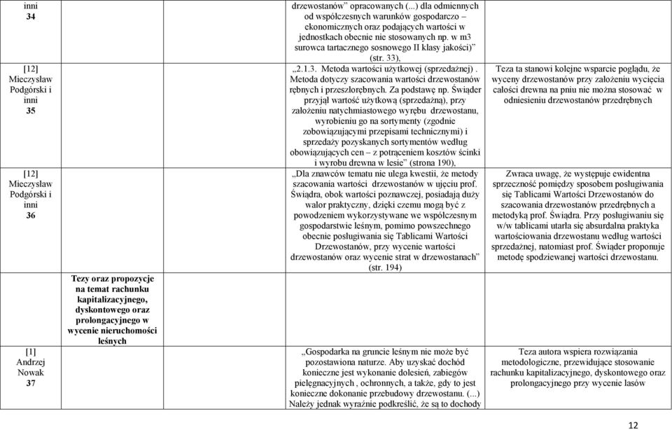 w m3 surowca tartacznego sosnowego II klasy jakości) (str. 33), 2.1.3. Metoda wartości użytkowej (sprzedażnej). Metoda dotyczy szacowania wartości drzewostanów rębnych i przeszłorębnych.