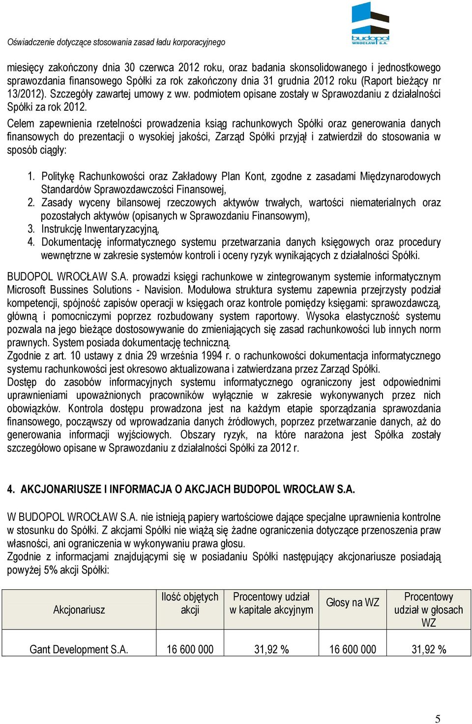 Celem zapewnienia rzetelności prowadzenia ksiąg rachunkowych Spółki oraz generowania danych finansowych do prezentacji o wysokiej jakości, Zarząd Spółki przyjął i zatwierdził do stosowania w sposób